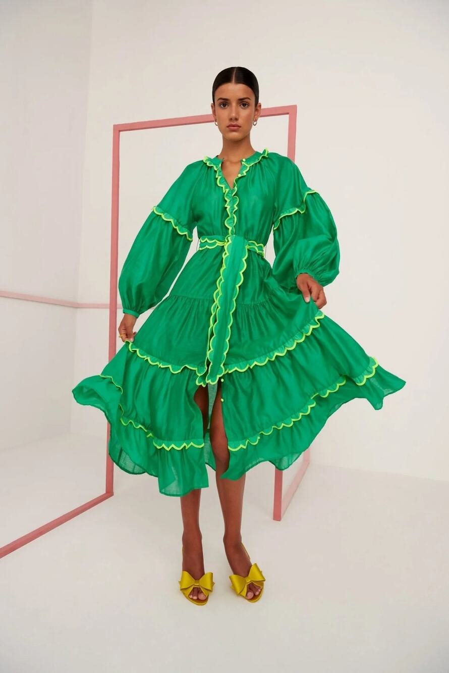 NWT Celia B 3X Green Ruffled Tiered Dress